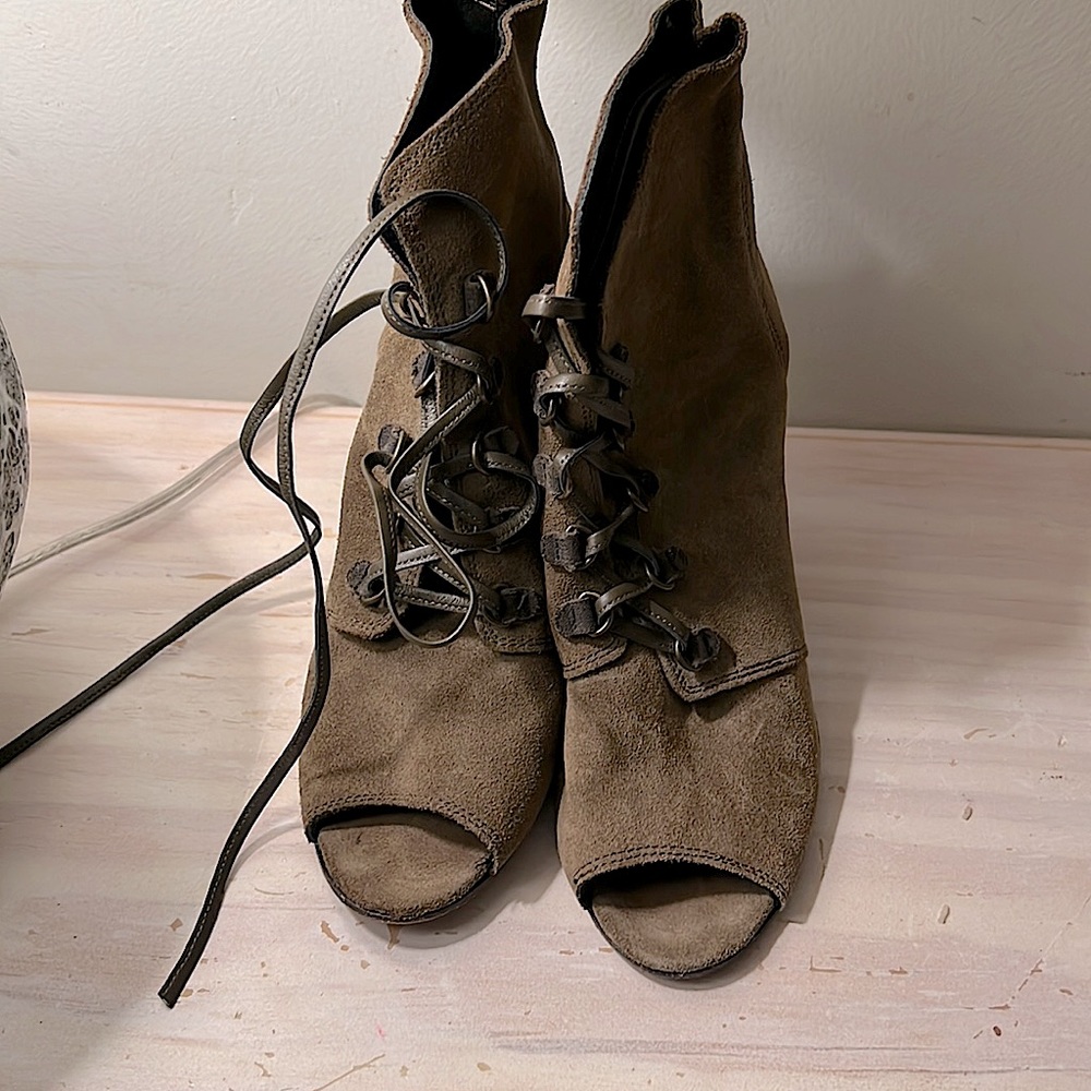 Genuine leather Suade lace up booties